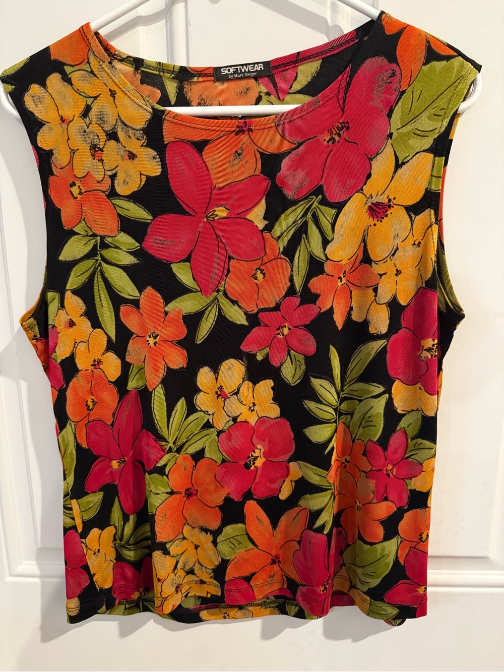 SOFTWEAR Black Floral Tank with Red & Orange Blooms
